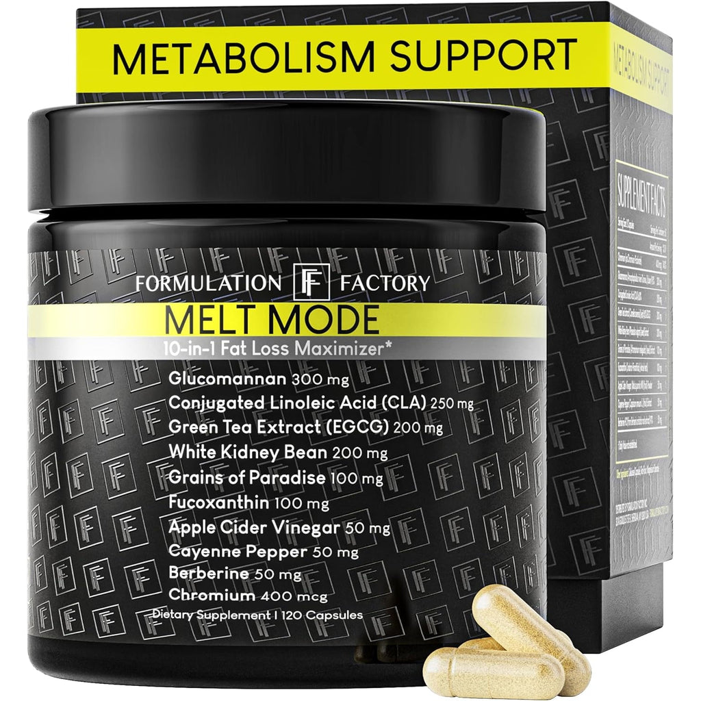Formulation Factory Melt Mode Appetite Suppressant for Weight Loss, Appetite Suppressant for Women, Metabolism Booster for Weight Loss, Diet Pills with Glucomannan, Green Tea, Berberine, 120 Capsules