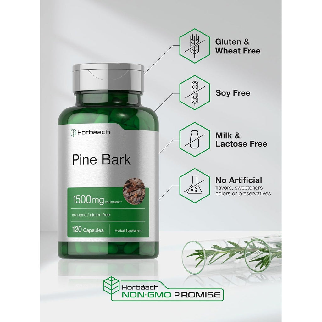 Horbäach Pine Bark Extract Capsules |120 Count | Non-Gmo and Gluten Free