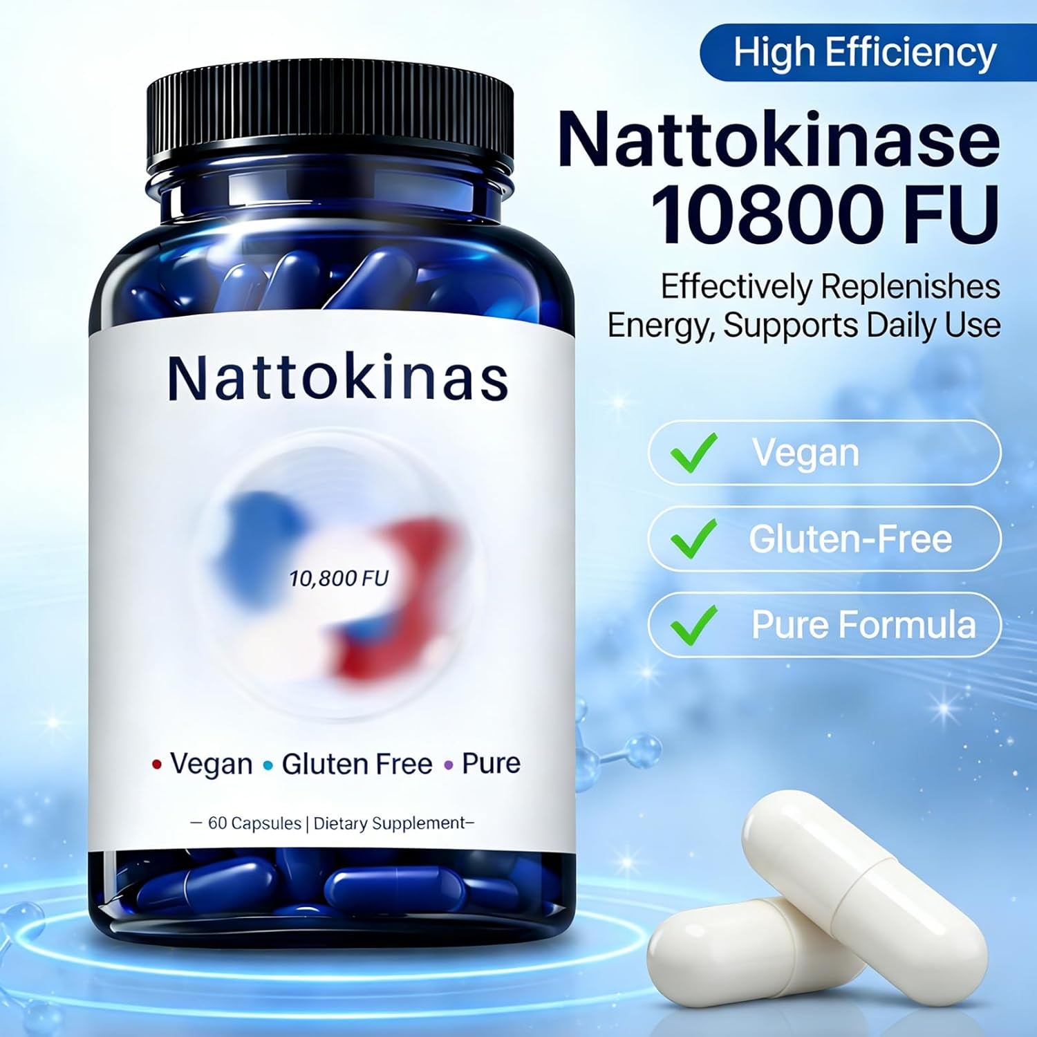 Ultimate Nattokinase 10800 FU Capsules, Nattokinase Supplement for Heart Health & Daily Wellness Support, Vegan, Gluten Free, 60 Capsules