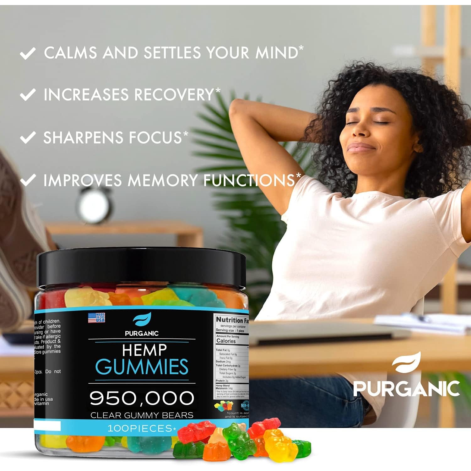 Hemp Gummies – Helps Support Sleep, Peace and Relaxation - High Strength and Support All Natural Tasty Fruit Flavors - Made in USA – 100Ct