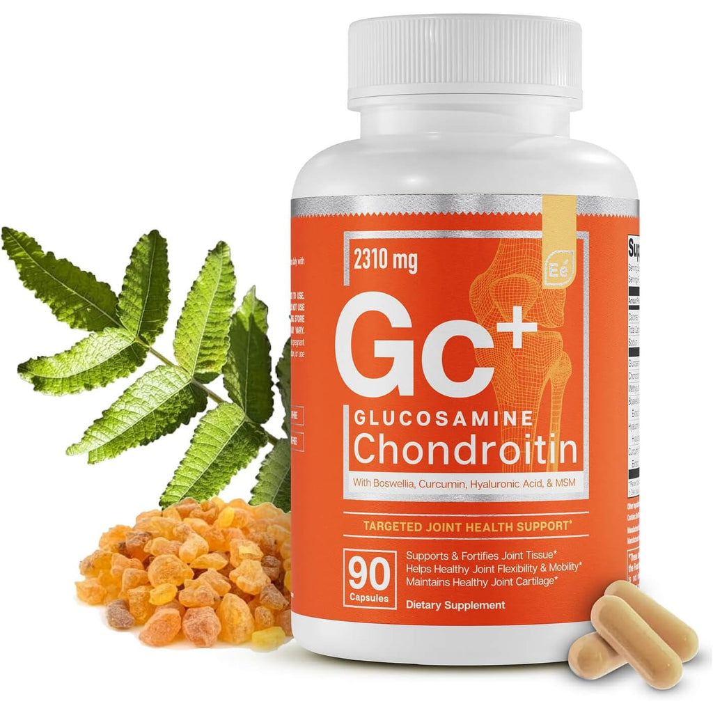 Essential Elements Glucosamine Chondroitin MSM Boswellia Serrata Hyaluronic Acid Supplement Joint Support Antioxidant Supplement for Flexibility - 90 Capsules