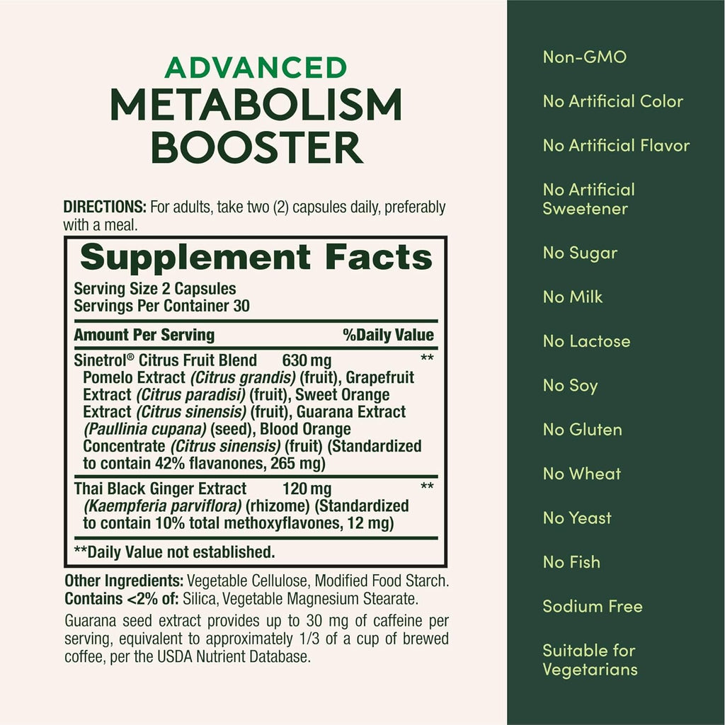 Nature'S Bounty Advanced Metabolism Booster, Helps Support Healthy Metabolism & Fat Loss, 60 Capsules