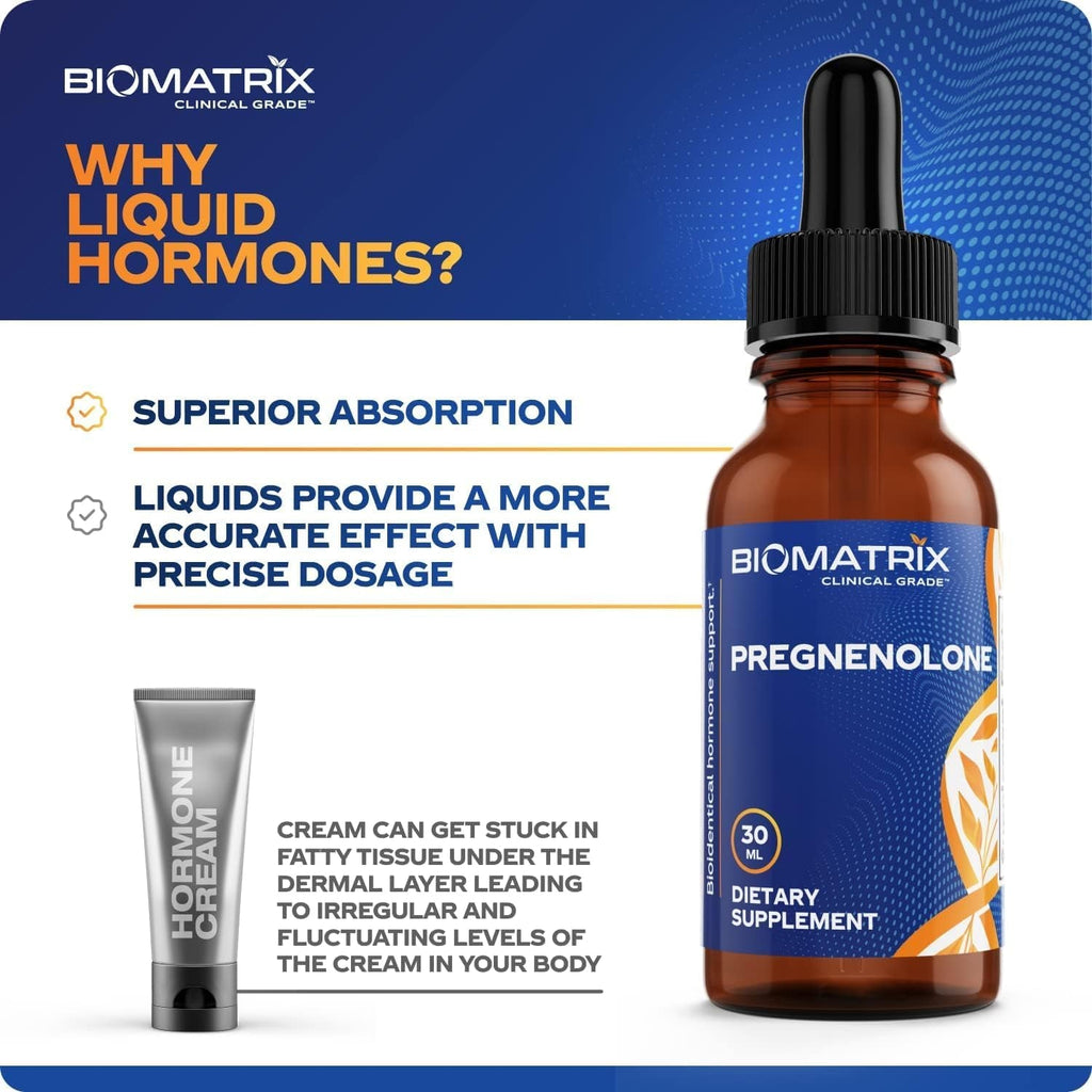 Biomatrix Pregnenolone Supplement, Sublingual Micronized Liquid for Memory, Mood, Brain Health | 3X Better Absorption than Capsules (30 Ml) - 30-60 Day Supply