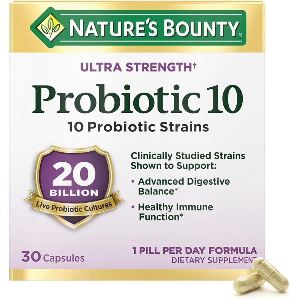 Nature'S Bounty Probiotic 10 Daily Probiotic Supplement for Digestive, Immune, and Upper Respiratory Support, Ultra Strength, 30 Capsules 1 Pack