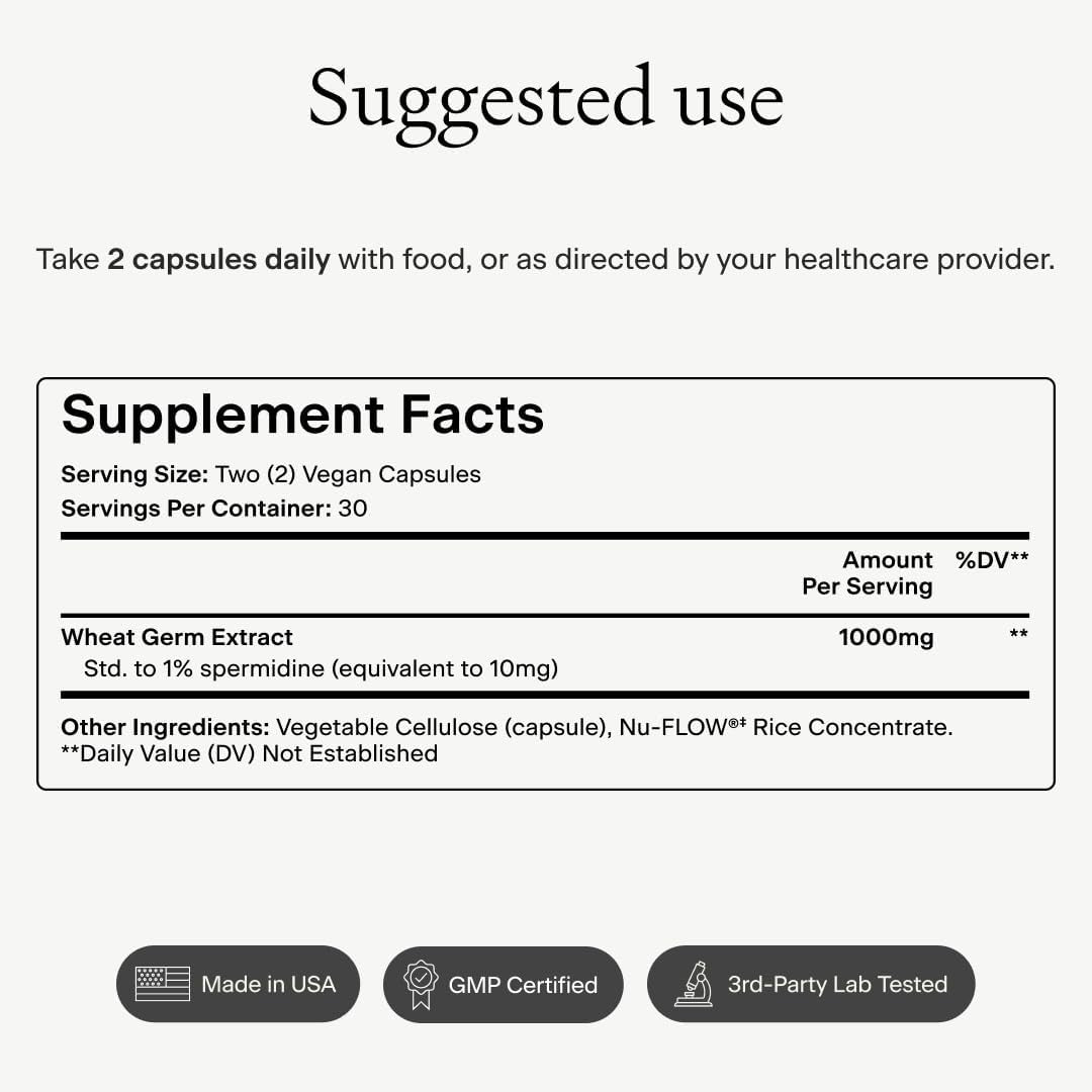 OMRE Spermidine Supplement (10Mg of Non-Synthetic Spermidine) - 3Rd-Party Tested 1000Mg Wheat Germ Extract Standardized to No Less than 1% - 10Mg of Natural Spermidine per Serving
