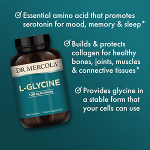 Dr. Mercola L-Glycine - Aids Production of Glutathione & Collagen - Supports Heart, Brain, Digestion, Metabolic & Immune Health - Non-Gmo, Gluten-Free & Soy-Free - 180 Capsules (90 Servings)