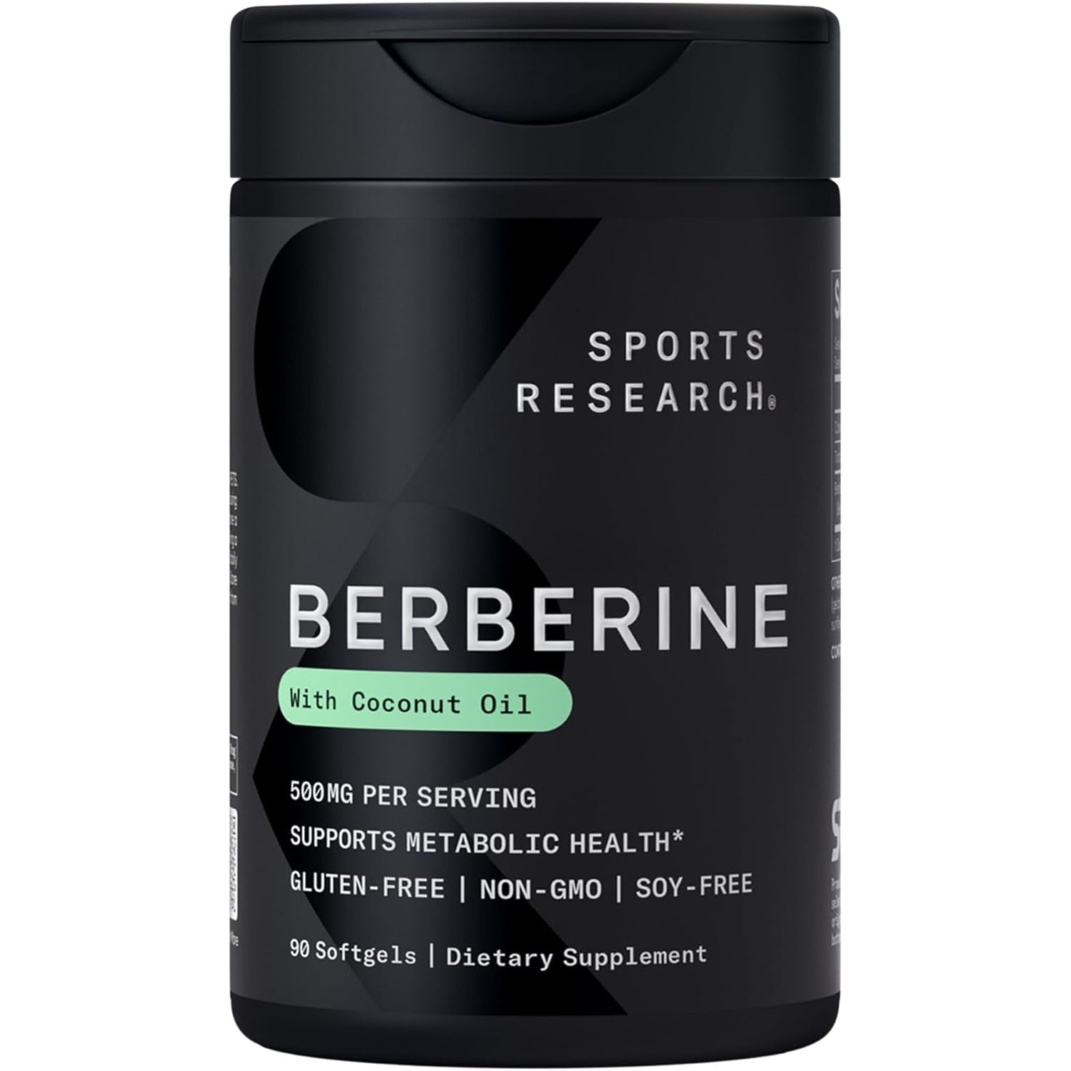 Sports Research Berberine Supplement with Coconut Oil - Herbal & Ayurvedic Metabolic Health Support - Berberine 500Mg, 90 Softgels - Gluten-Free, Non-Gmo Berberine Powder