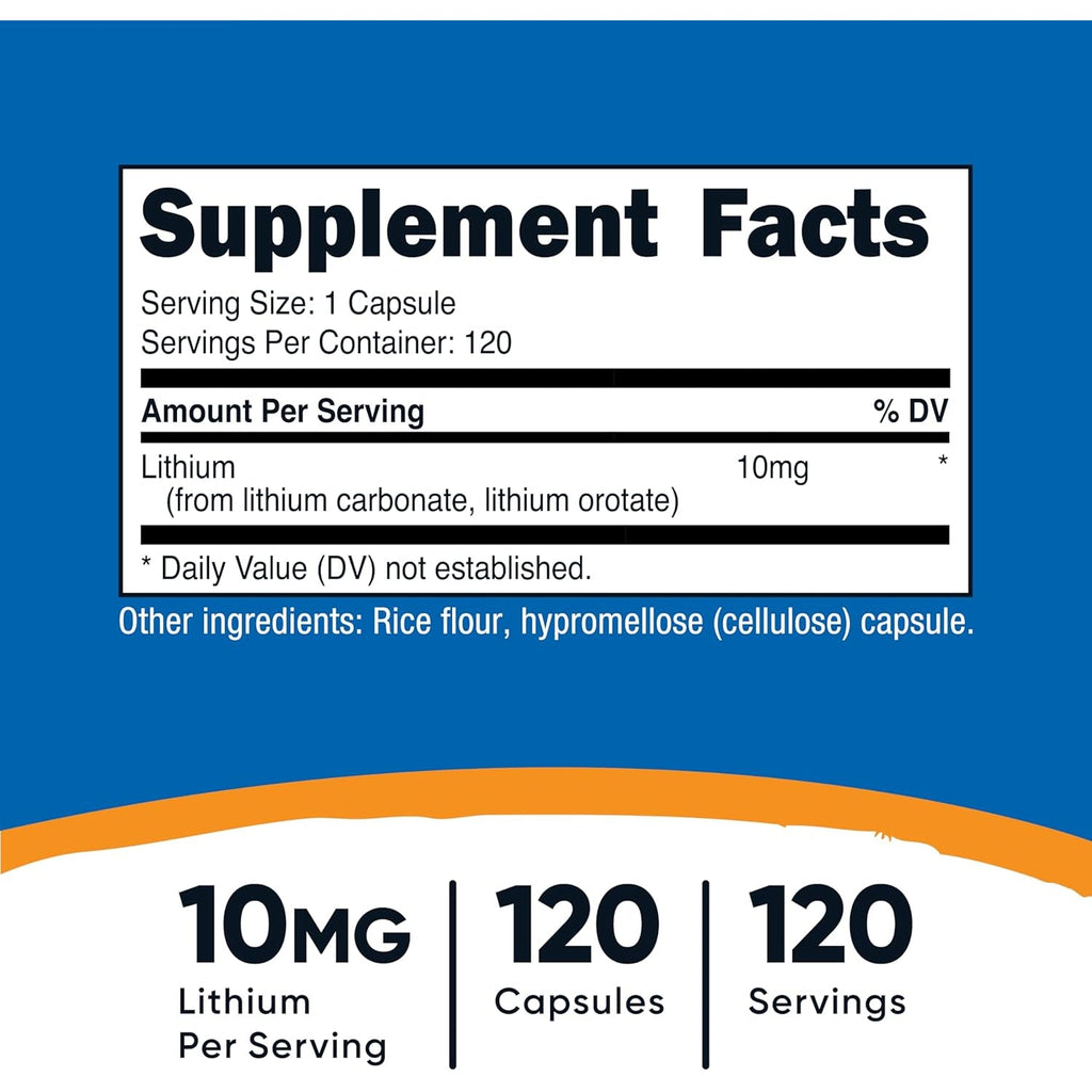 Nutricost Lithium Orotate (10Mg) 120 Capsules - Vegan Lithium Supplement, Gmo-Free, Gluten-Free