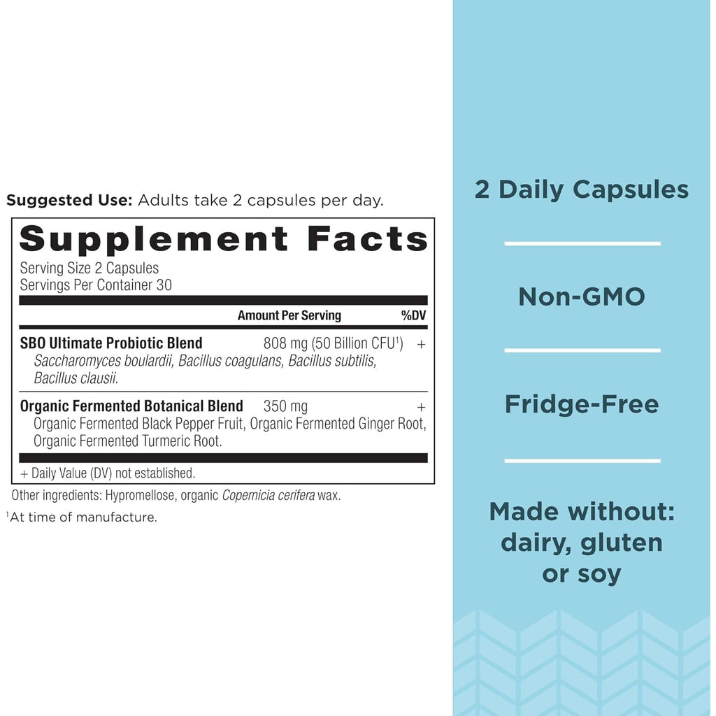 Ancient Nutrition Probiotics, SBO Probiotics Ultimate 50 Billion Cfus*/Serving, Digestive and Immune Support, Gluten Free, Ancient Superfoods Blend, 60 Capsules