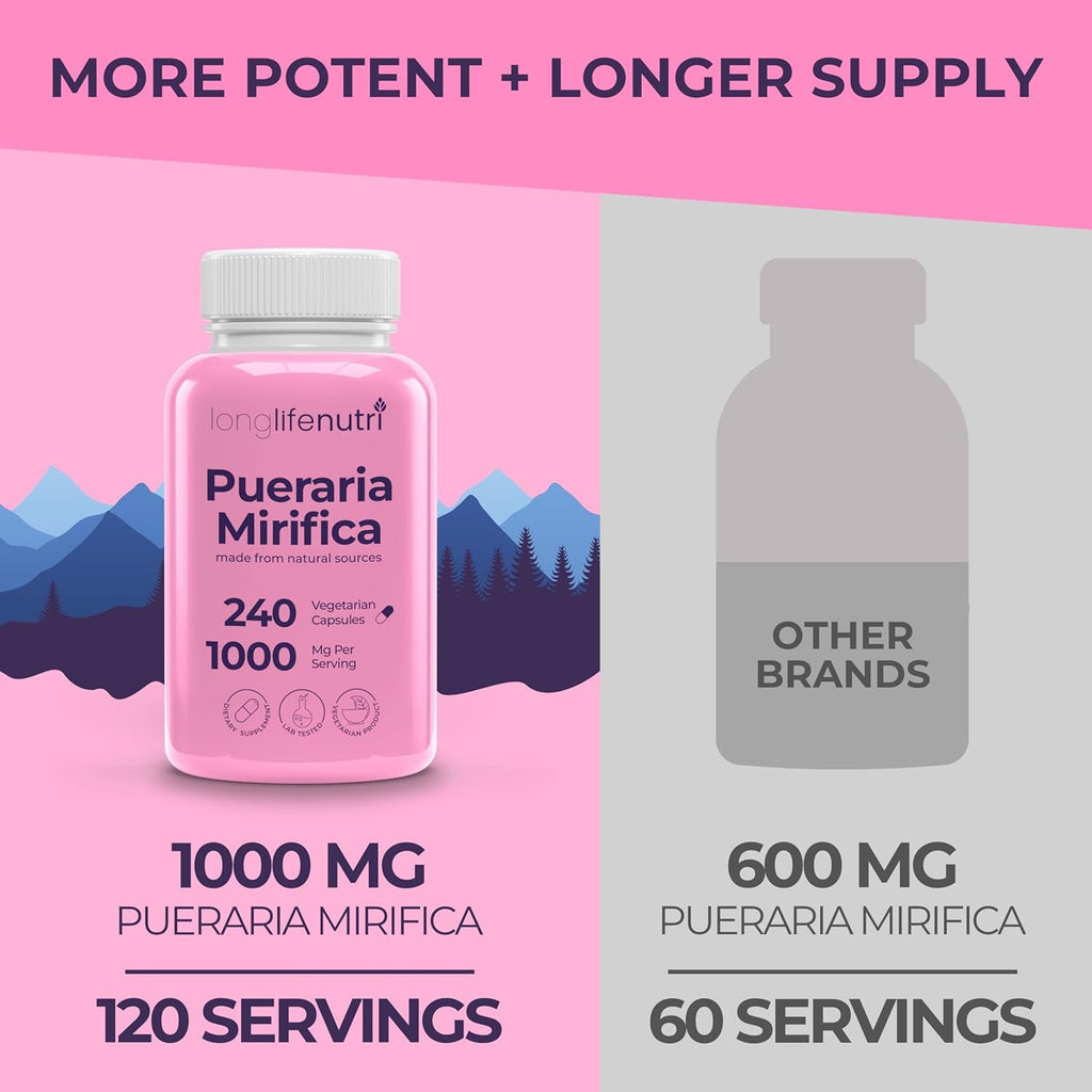 Longlifenutri Pueraria Mirifica Root Extract – 240 Vegetarian Capsules, 1000 Mg per Serving, 4-Month Supply, Made in USA (240)