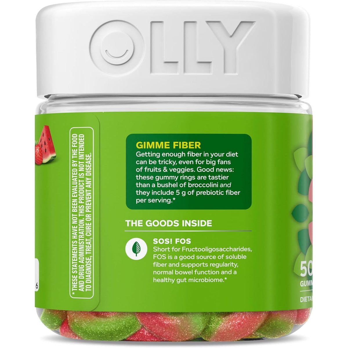 Olly, Fiber Gummy Rings, 5G Fos Prebiotic Fiber, Digestive Health Supplement,* Strawberry Watermelon Flavored, 25 Day Supply, 50 Count