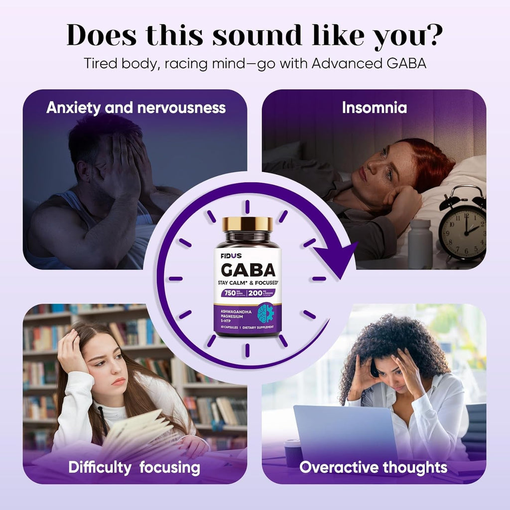 GABA L-Theanine Ashwagandha - 1050Mg Blend - Made in USA - Advanced Sleep Aid & Calm- Magnesium, 5-HTP, Vitamin B6 & B12, GABA (Gamma Aminobutyric Acid) Supplement - Melatonin-Free & Non-Habit Forming