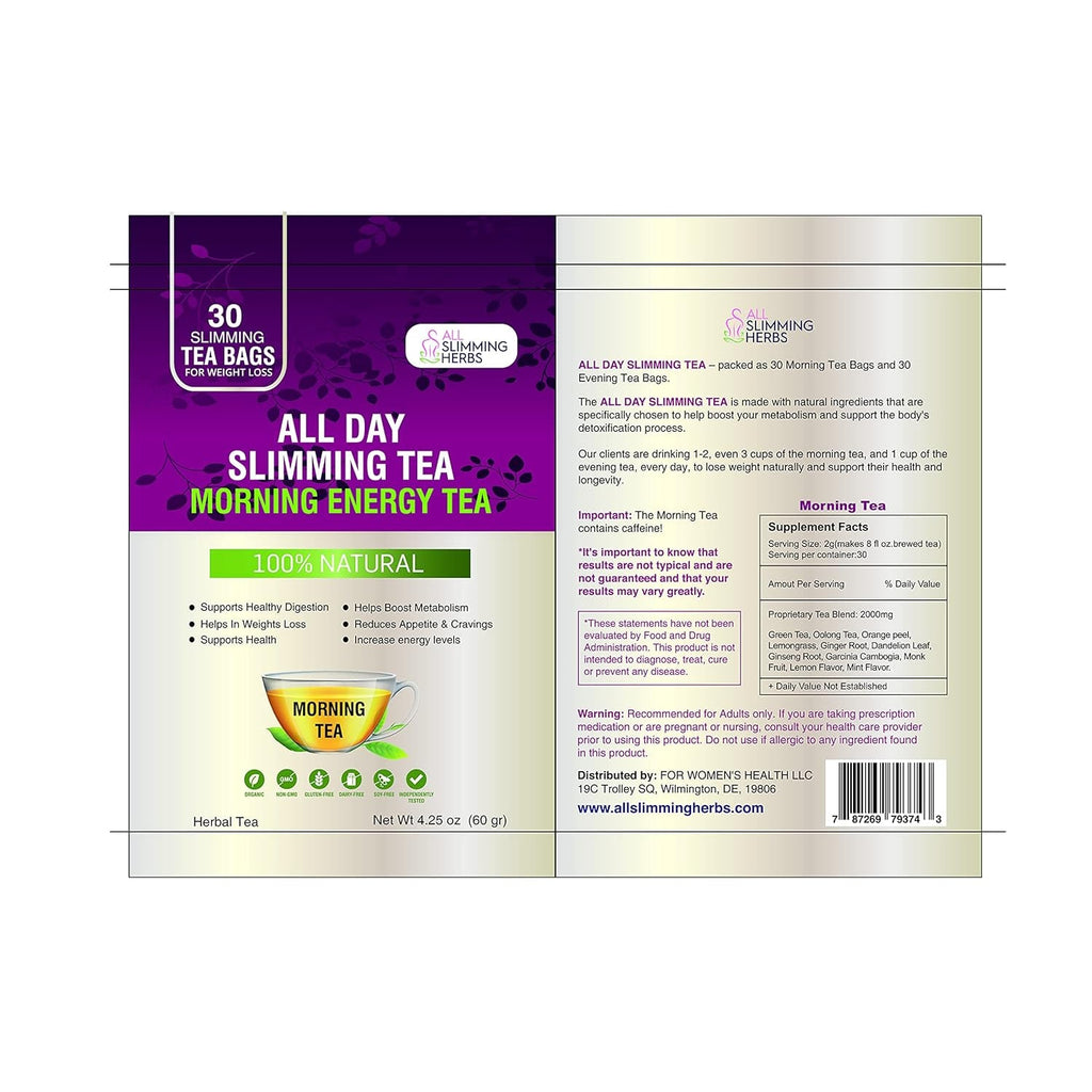 ALL SLIMMING HERBS All Day Slimming Tea for Weight Loss - All Natural 30 Days Detox Teas That Flattens Tummy - Daytime Energy Boost Tea 30 Bags + Evening Detox Tea 30 Bags