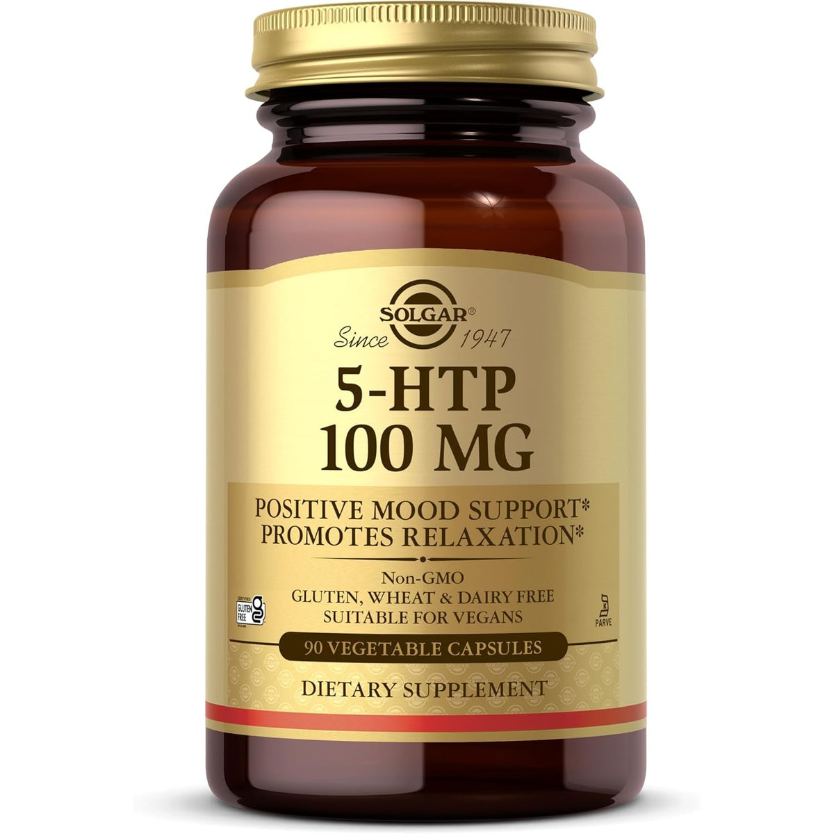 Solgar 5-HTP 100 Mg, 90 Vegetable Capsules - Promotes Relaxation - Positive Mood & Stress Support - Non-Gmo, Vegan, Gluten Free, Dairy Free, Kosher - 90 Servings