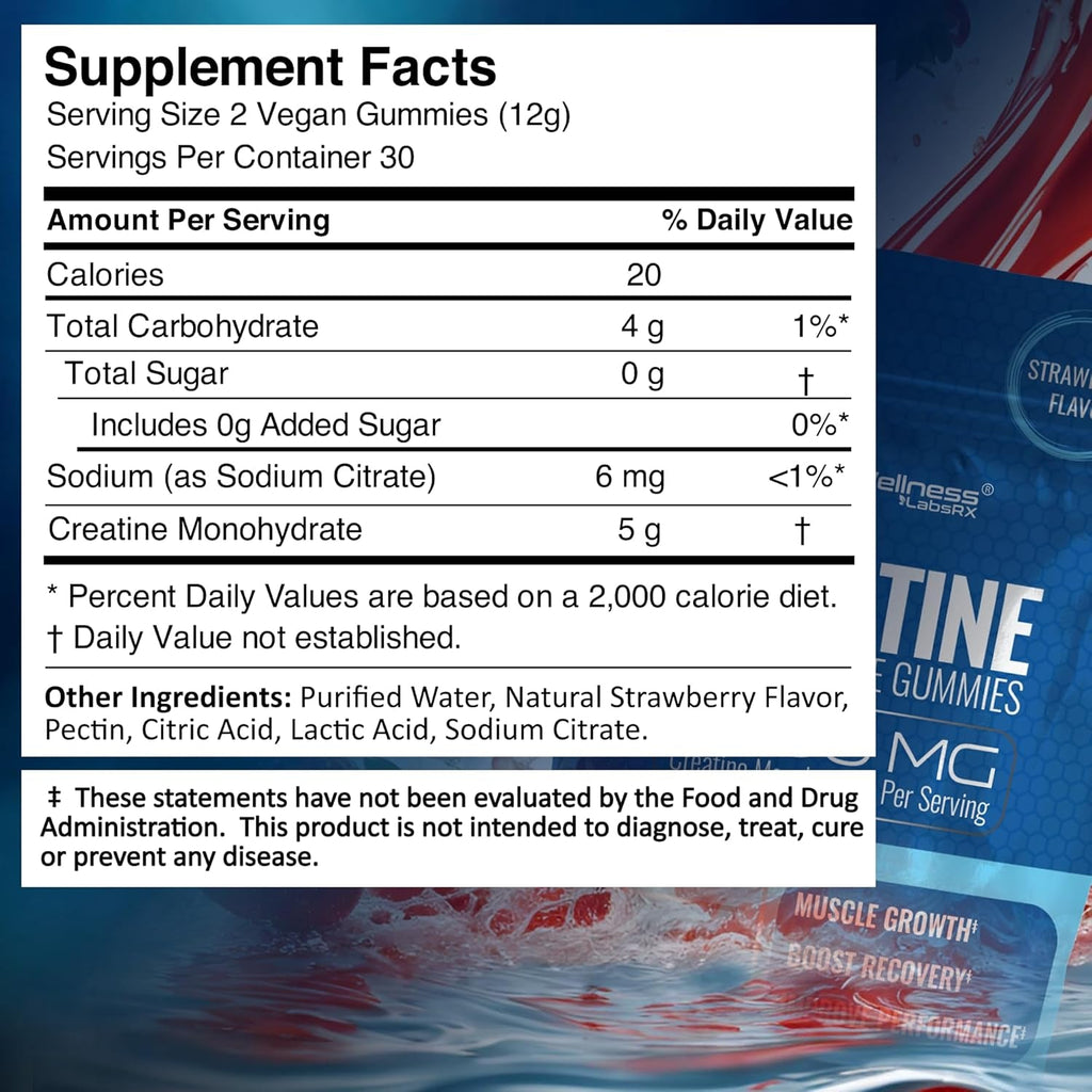 Creatine Gummies 5000Mg, 30 Servings Creatine Monohydrate Gummies - Third-Party Tested Creatine for Women, Strawberry Flavor Creatine for Men, Muscle Growth, Strength, and Recovery - Pack of 1