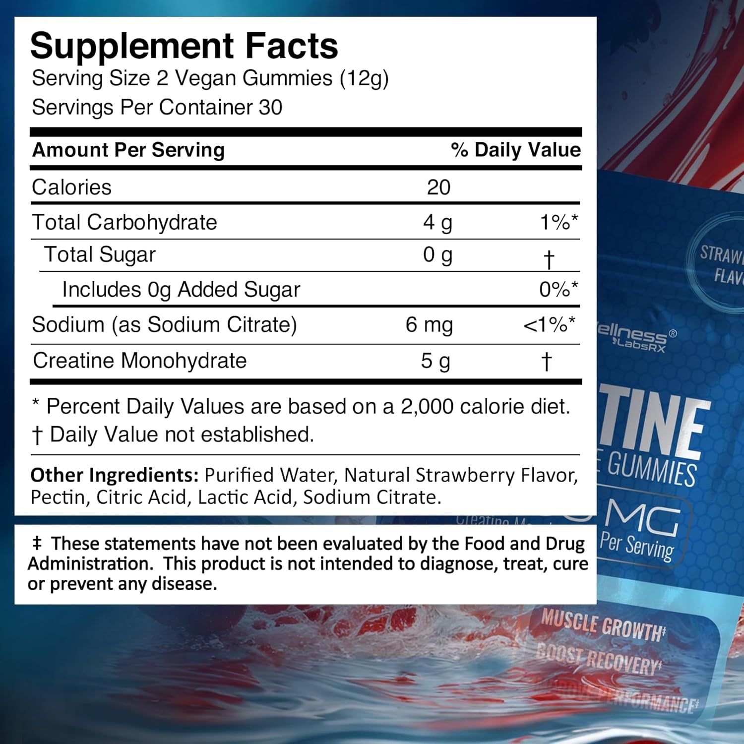 Creatine Gummies 5000Mg, 30 Servings Creatine Monohydrate Gummies - Third-Party Tested Creatine for Women, Strawberry Flavor Creatine for Men, Muscle Growth, Strength, and Recovery - Pack of 1