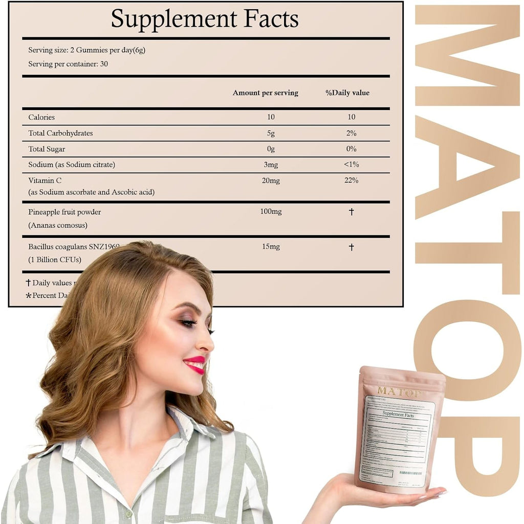 MATOP Women’S Probiotic Gummies for Gut & Daily Wellness – Vitamin C Supplement, Pineapple Flavor, 60 Count