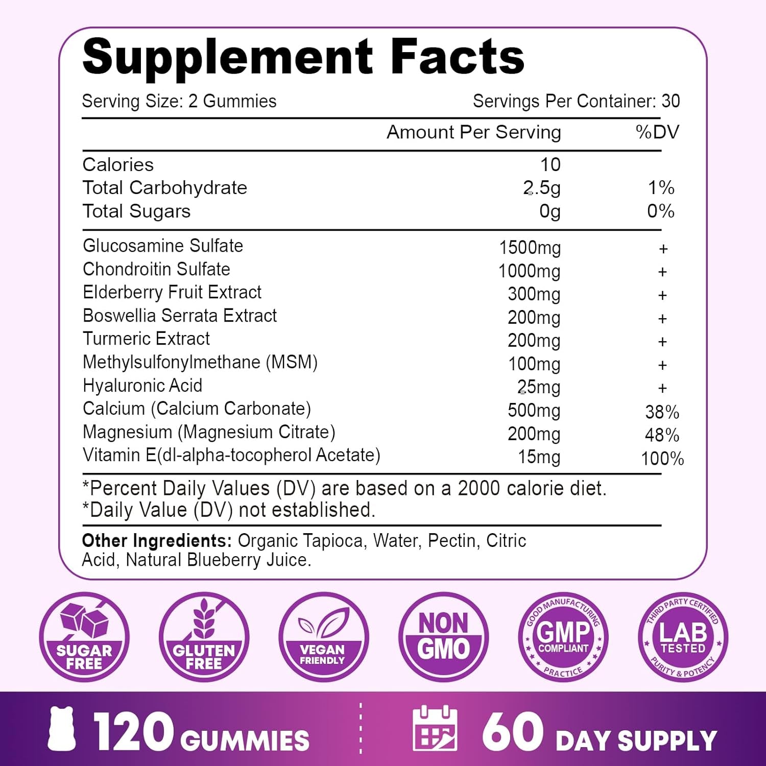 2 Pack Glucosamine Chondroitin Gummies - Glucosamine Chondroitin with MSM, Elderberry, Turmeric, Joint Support Supplement for Adults, Men & Women - Blueberry Flavor, 120 Cts