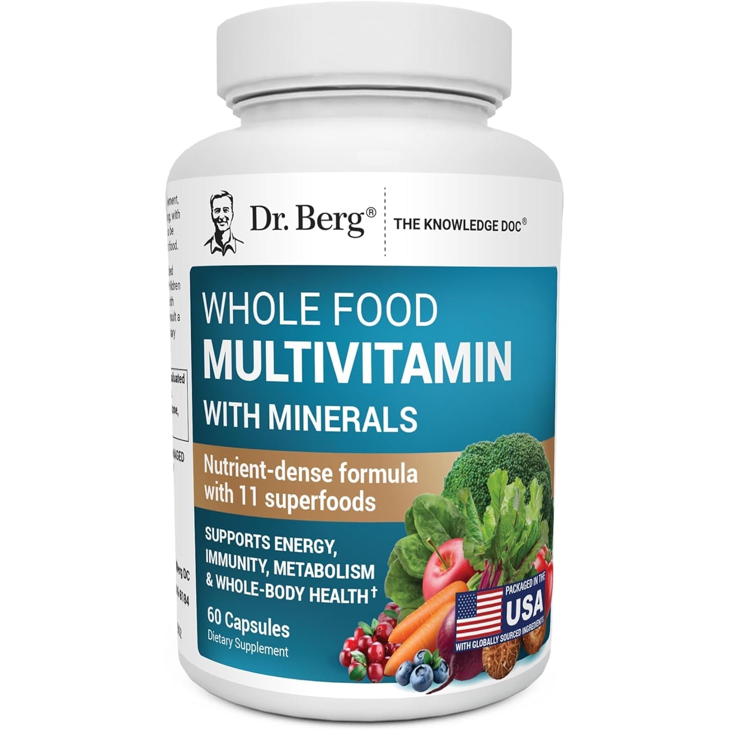Dr. Berg Whole Food Multivitamin with Minerals - Daily Multivitamin for Men and Women - Includes Premium Whole Food Fruits and Vegetable Blend with Folate, Alpha-Lipoic Acid and More - 60 Capsules