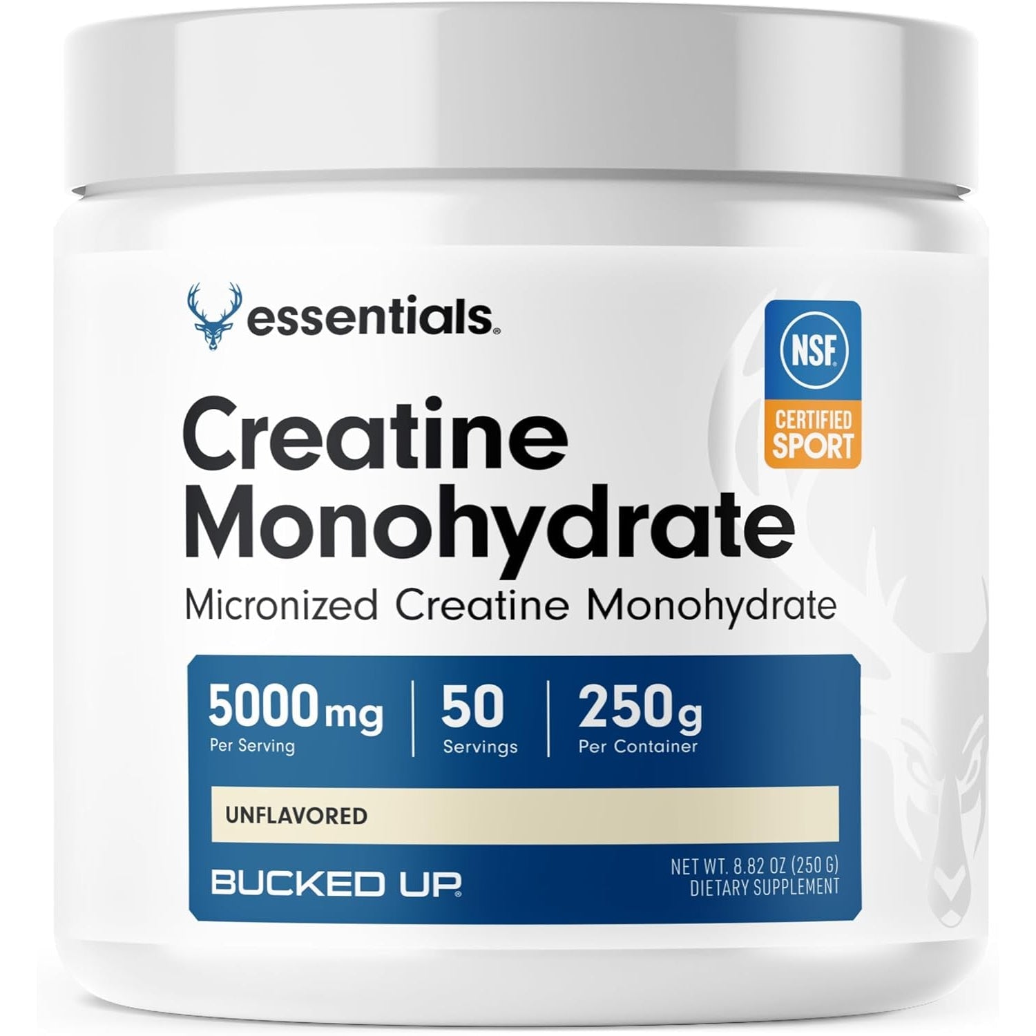 Bucked up Pure Micronized Creatine Monohydrate for Women and Men - Easy to Mix and Unflavored - 5G per Serving - 50 Servings - 250 Grams per Container