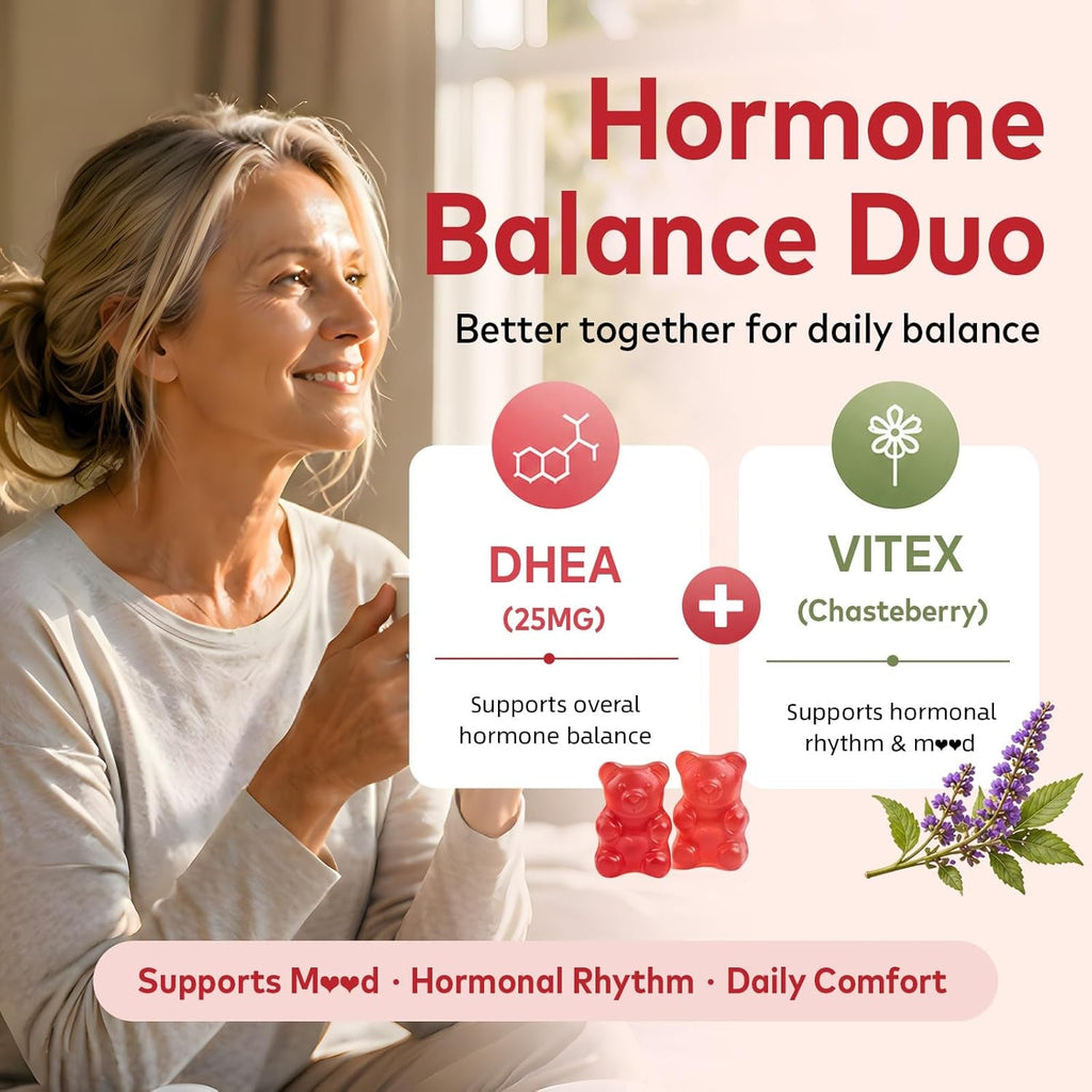 DHEA Supplement for Women, DHEA 25Mg Gummies with B6, B12, Folate and Chasteberry for Energy Support, Vegan, Raspberry Flavor, 60 Count