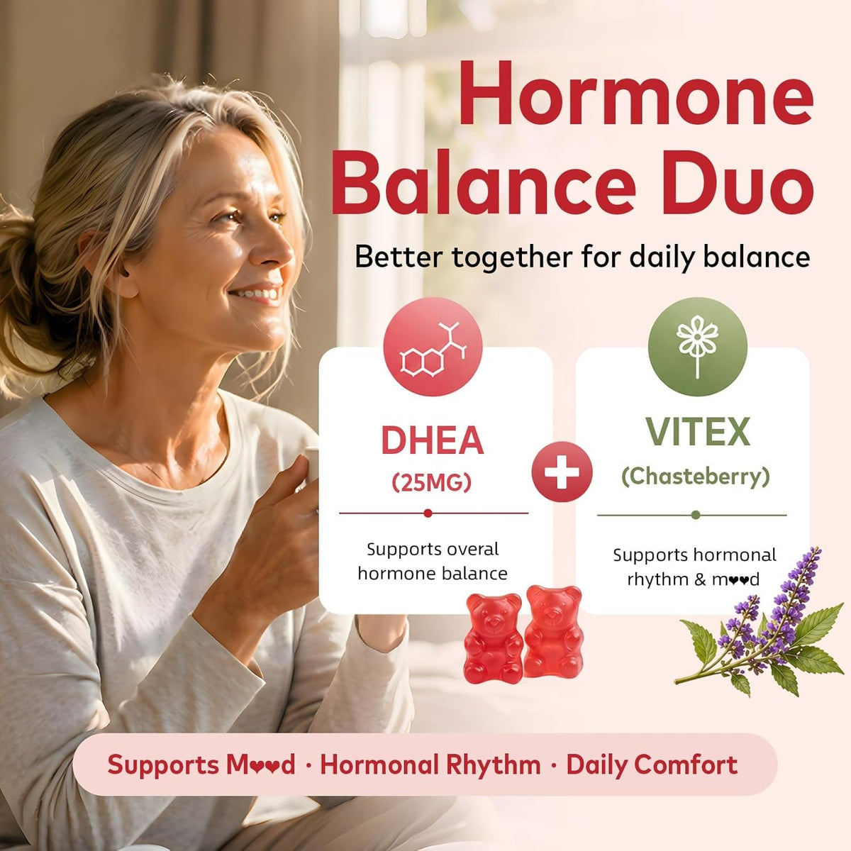 DHEA Supplement for Women, DHEA 25Mg Gummies with B6, B12, Folate and Chasteberry for Energy Support, Vegan, Raspberry Flavor, 60 Count