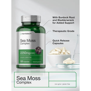 Horbäach Sea Moss Complex Capsules | 120 Count | Complex Formula with Bladderwrack & Burdock Root | Non-Gmo & Gluten Free Supplement