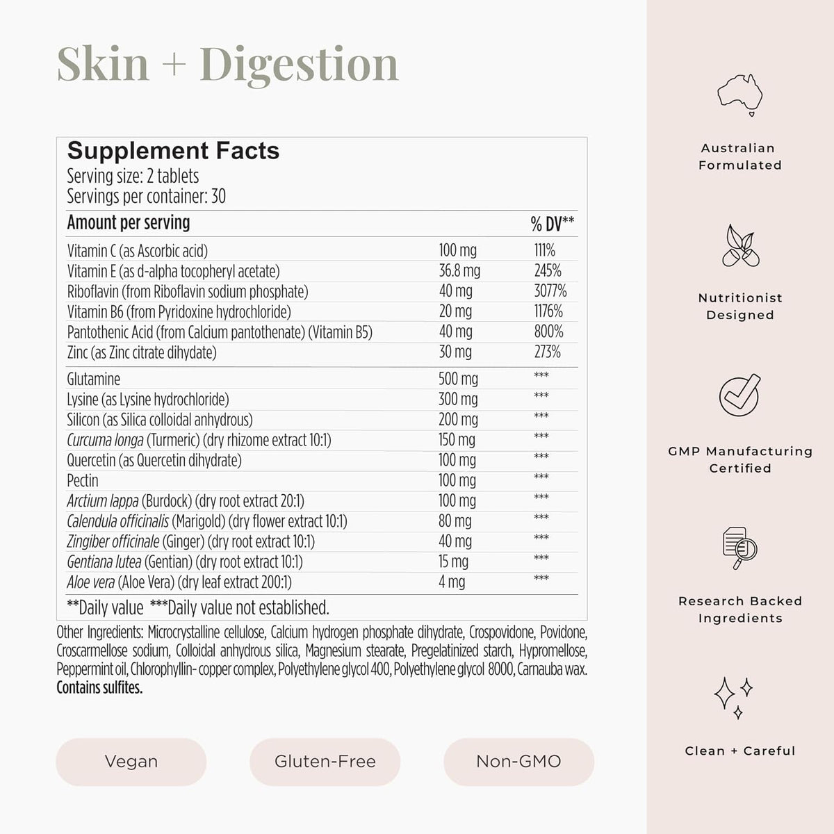 Jshealth Skin and Digestion Formula. Clear Skin Supplement with Zinc, Burdock, Turmeric. Supports Healthy Skin and Digestive Comfort. Vegan (60 Tablets)