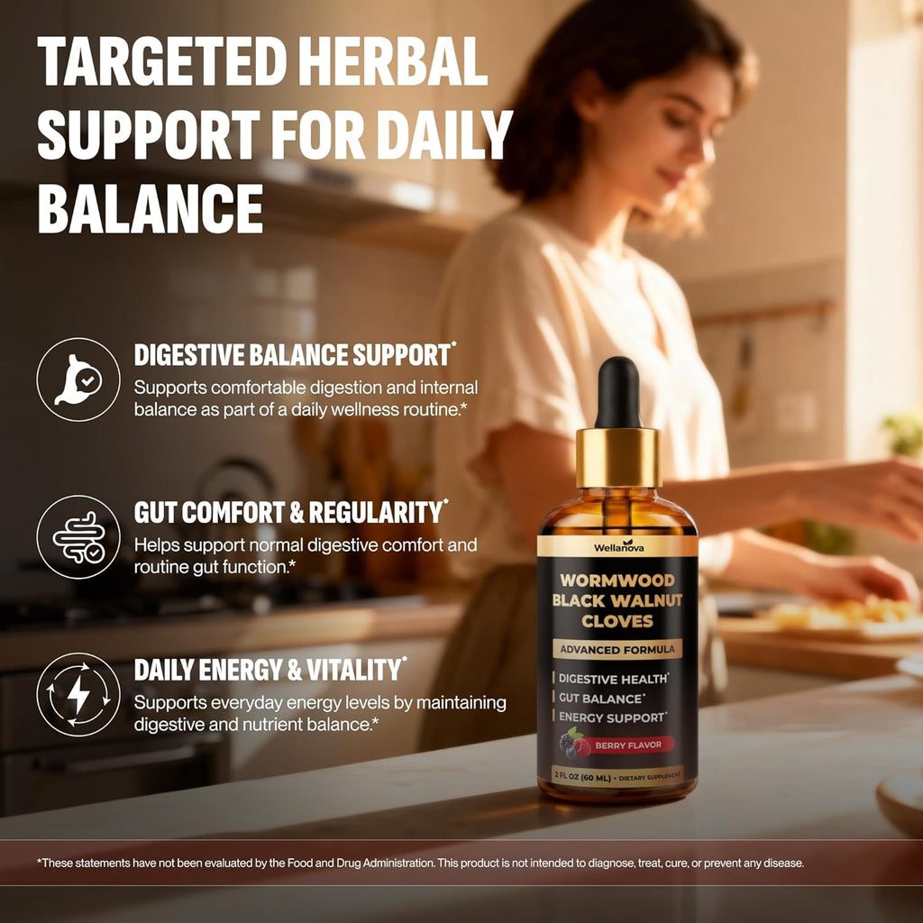Wormwood Black Walnut Clove Cleanse for Humans - Advanced Detox for Adults - Gut Health Supplement with Wormwood Herb, Black Walnut Hull, Clove, Garlic, Pumpkin Seed, PAU D'Arco, Soursop