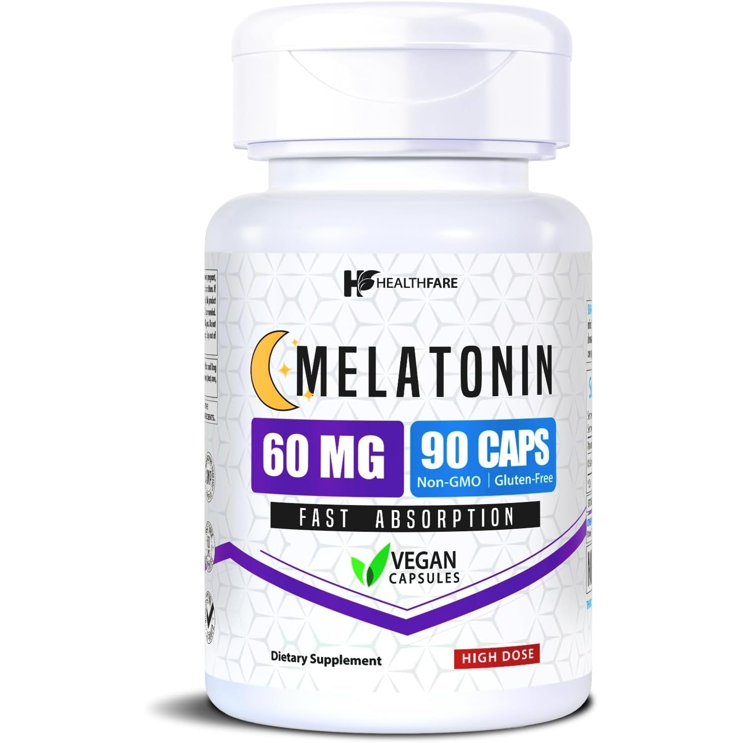 Healthfare Melatonin 60Mg | 90 Veg Capsules | High-Strength Formula | Vegetarian, Non-Gmo, Gluten-Free | Made in the USA