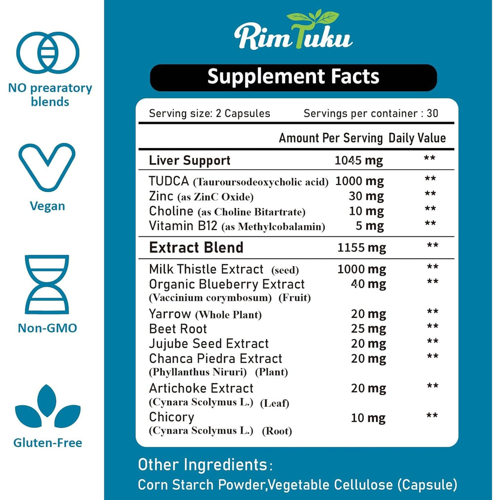 2200MG TUDCA Supplement with Milk Thistle 12-In-1 Formula Liver Support, Bile Salts Supplement for Liver Cleanse & Detox, Bile Flow & Gallbladder Support 60 Capsules