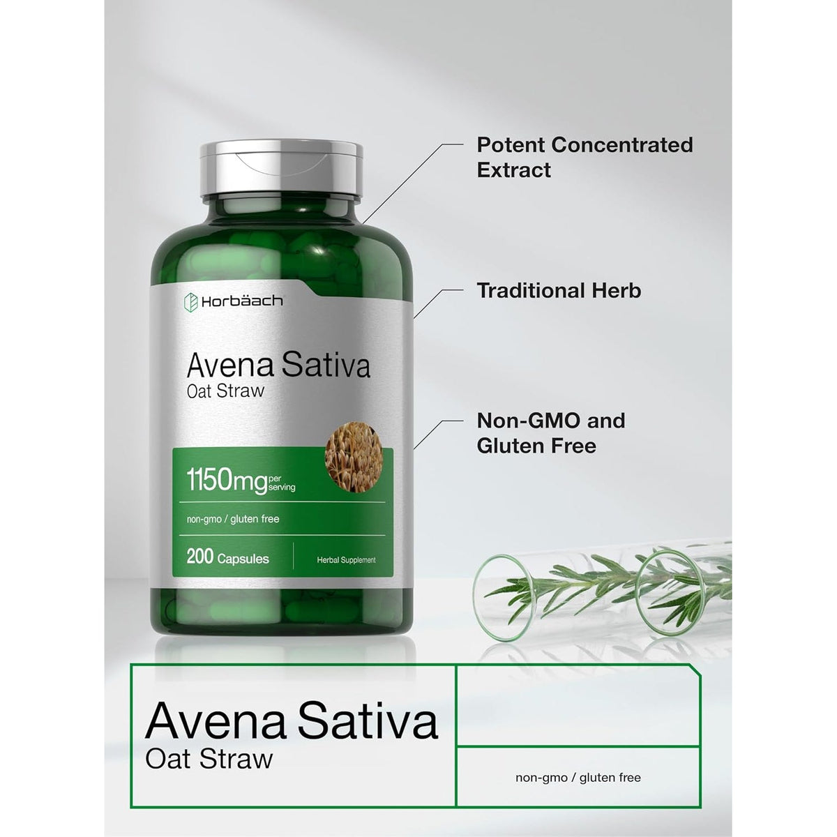 Horbäach Avena Sativa Extract | 200 Capsules | Oat Straw Extract | Non-Gmo, Gluten Free