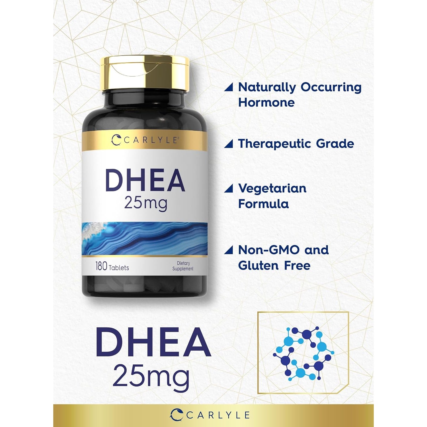 Carlyle DHEA Supplement for Women and Men | 25Mg | 180 Tablets | Vegetarian, Non-Gmo, and Gluten Free