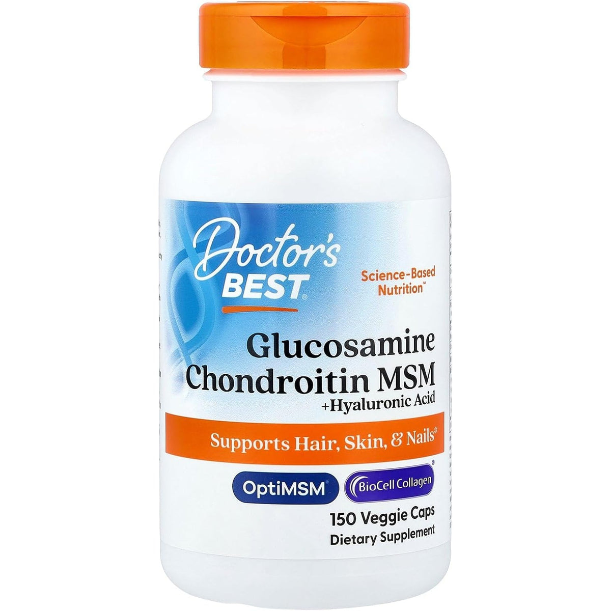 Doctor'S Best Glucosamine Chondroitin MSM + Hyaluronic Acid with Optimsm Featuring Biocell Collagen, Joint Support, Non-Gmo, Gluten & Soy Free, 150 Caps