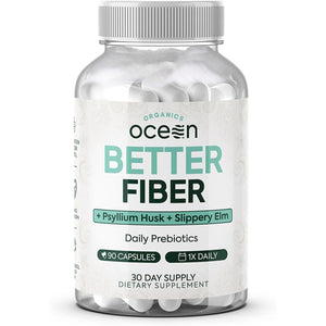Organics Ocean Better Fiber - Daily Fiber Supplement - Soften Stool for Effortless Bowel Movements - with Psyllium Hulk and Slippery Elm - 90 Capsules