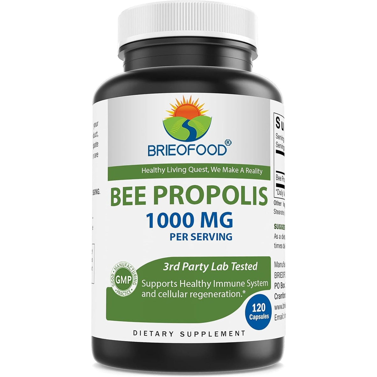 Brieofood Bee Propolis 1000Mg per Serving - 120 Capsules
