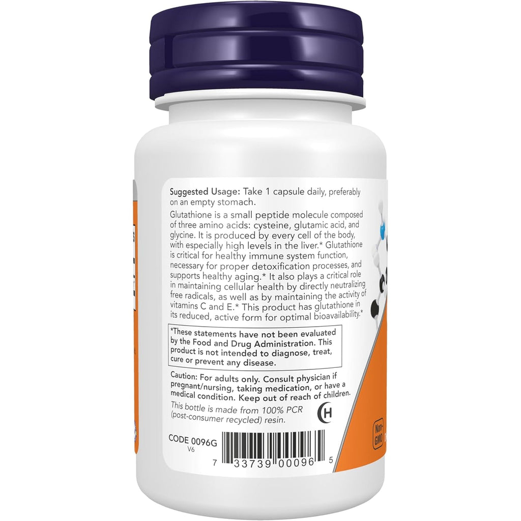 NOW Foods Supplements, Glutathione 250 Mg, Detoxification Support*, Free Radical Neutralizer*, 60 Veg Capsules