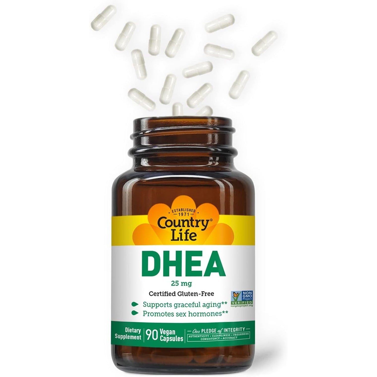 Country Life DHEA 25Mg, 90 Vegan Capsules, Certified Gluten Free, Certified Vegan, Non-Gmo Verified,