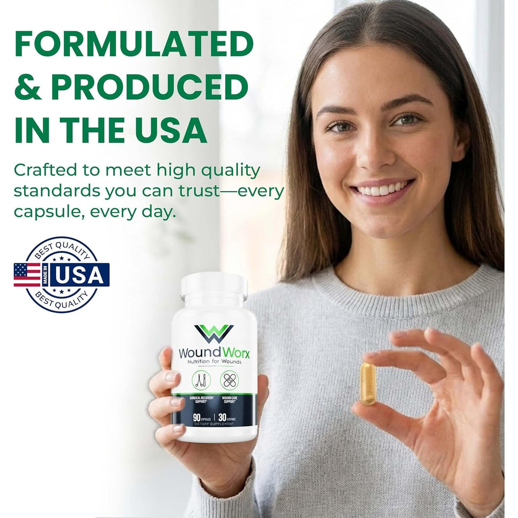 Free Life Labs Woundworx Nutrition-Scar and Surgery Support, Wound Care, General and Plastic Surgery, Faster Healing W/Vitamins, Amino Acids, Collagen, Probiotics, Turmeric, Bromelain-90 Caps