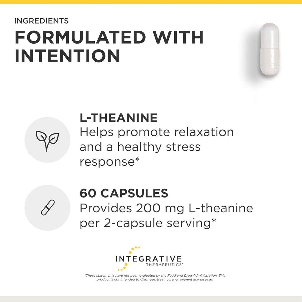 Integrative Therapeutics L-Theanine - Amino Acid Supplement for Stress & Relaxation Support* - Vegan, Gluten-Free & Dairy-Free - Third-Party Tested - 60 Capsules (30 Servings)