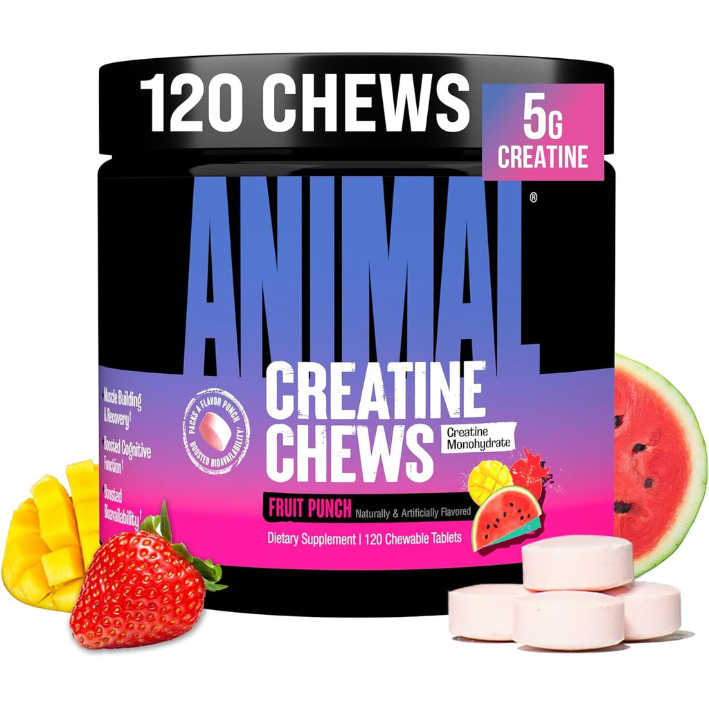 Animal Creatine Chews Tablets - Enhanced Creatine Monohydrate with Astragin to Improve Absorption, Sea Salt for Added Pumps, Delicious and Convenient Chewable Tablets - Fruit Punch