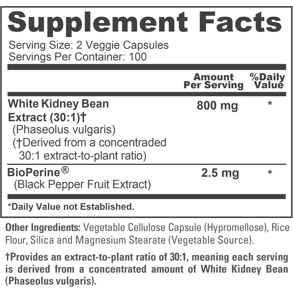 Nusapure White Kidney Beans Capsules, 800 Mg, 200 Veg Capsules (Non-Gmo, Vegan)
