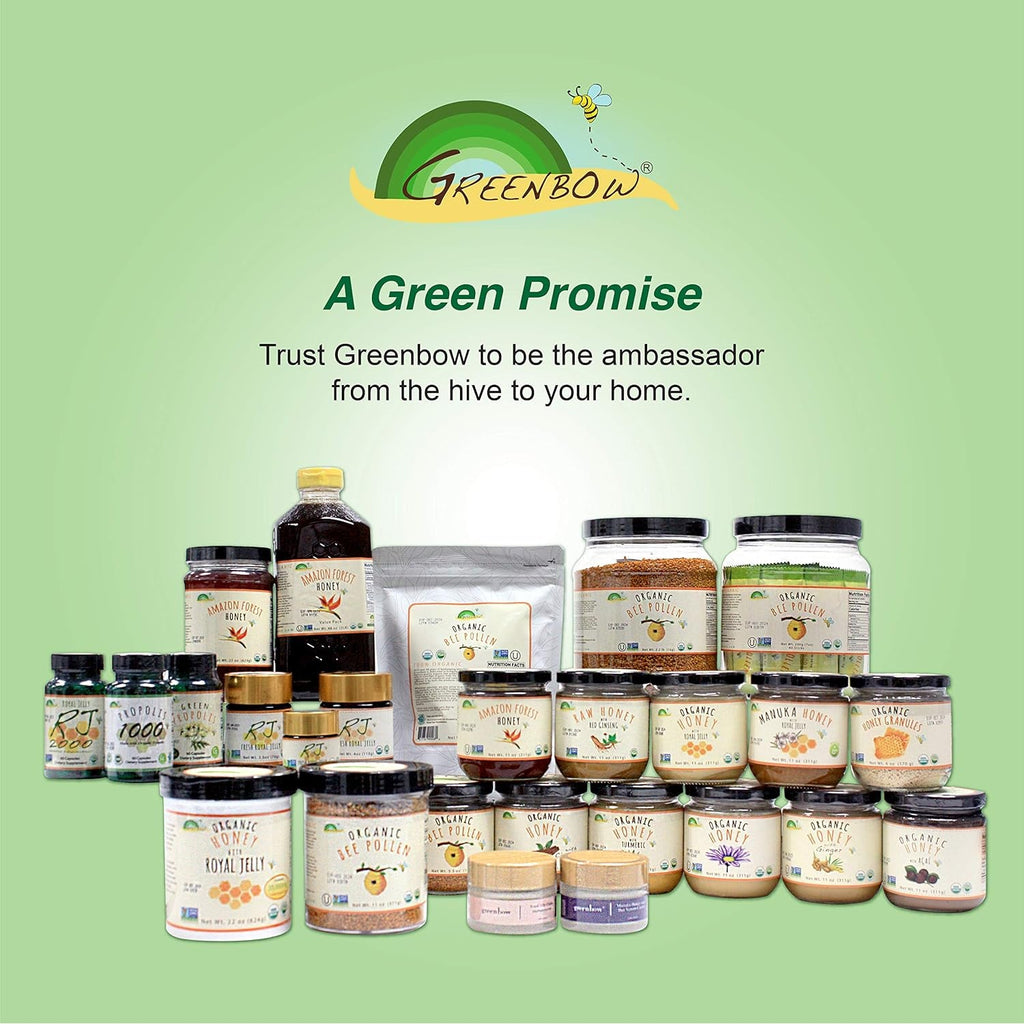 Greenbow Organic Bee Pollen - 100% USDA Certified Organic, Non-Gmo, Halal, Kosher Certified, GMP, Pure & Natural Bee Pollen - Superfood Packed with Proteins, Vitamins & Minerals - Gluten Free - 155G