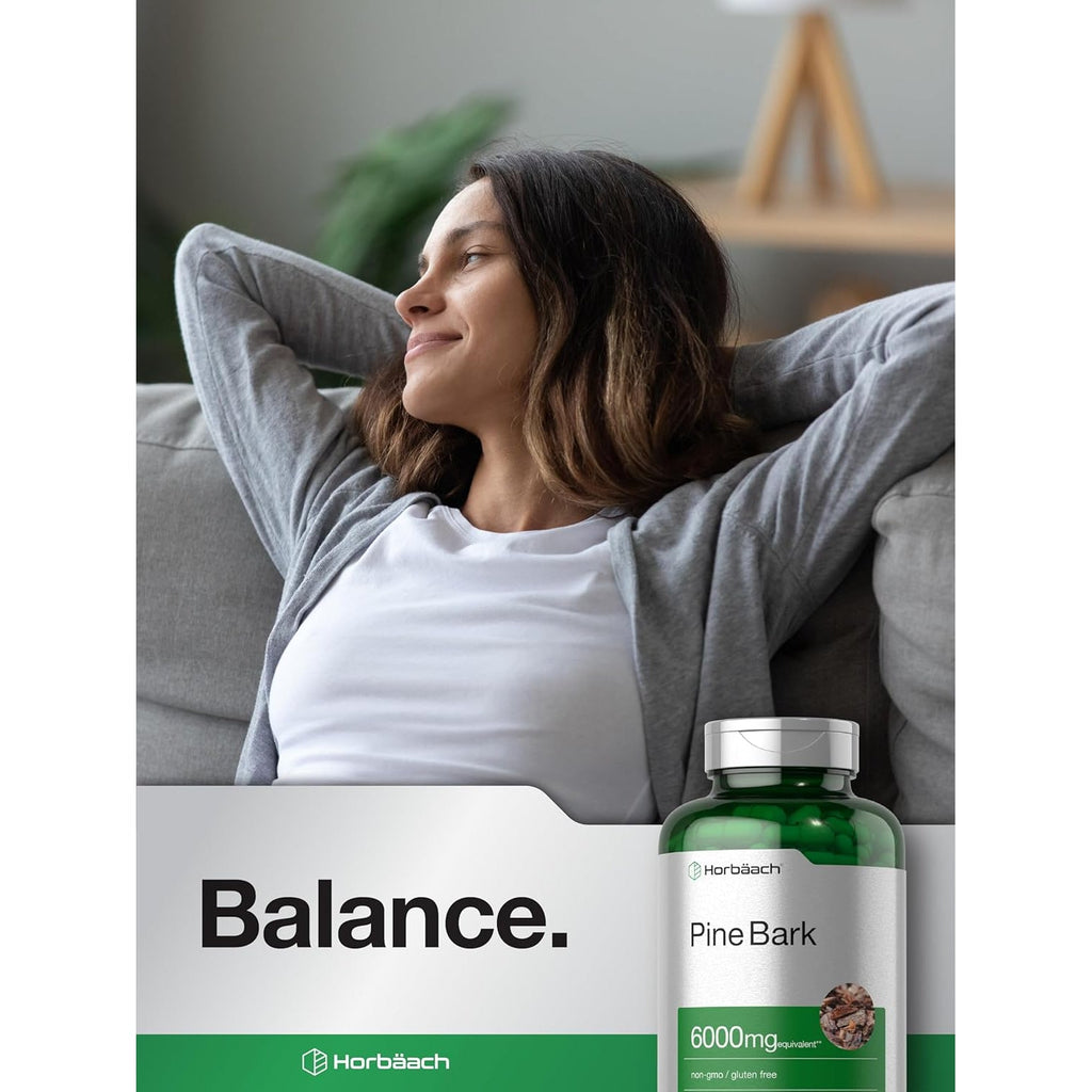 Horbäach Pine Bark Extract | 180 Capsules | Standardized to Contain 75% Proanthocyanidins | Non-Gmo, Gluten Free Supplement | High Potency