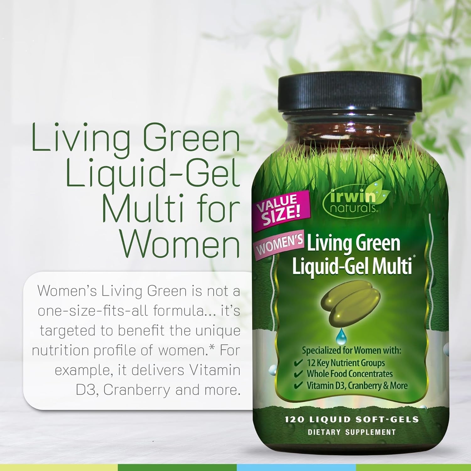 Irwin Naturals Women’S Living Green Liquid-Gel Multi - Whole Food Multivitamin for Women with 70 Nutrients, Omega Oils & Greens Blend - Liquid Soft-Gels with Bioperine® for Absorption - 120 Count