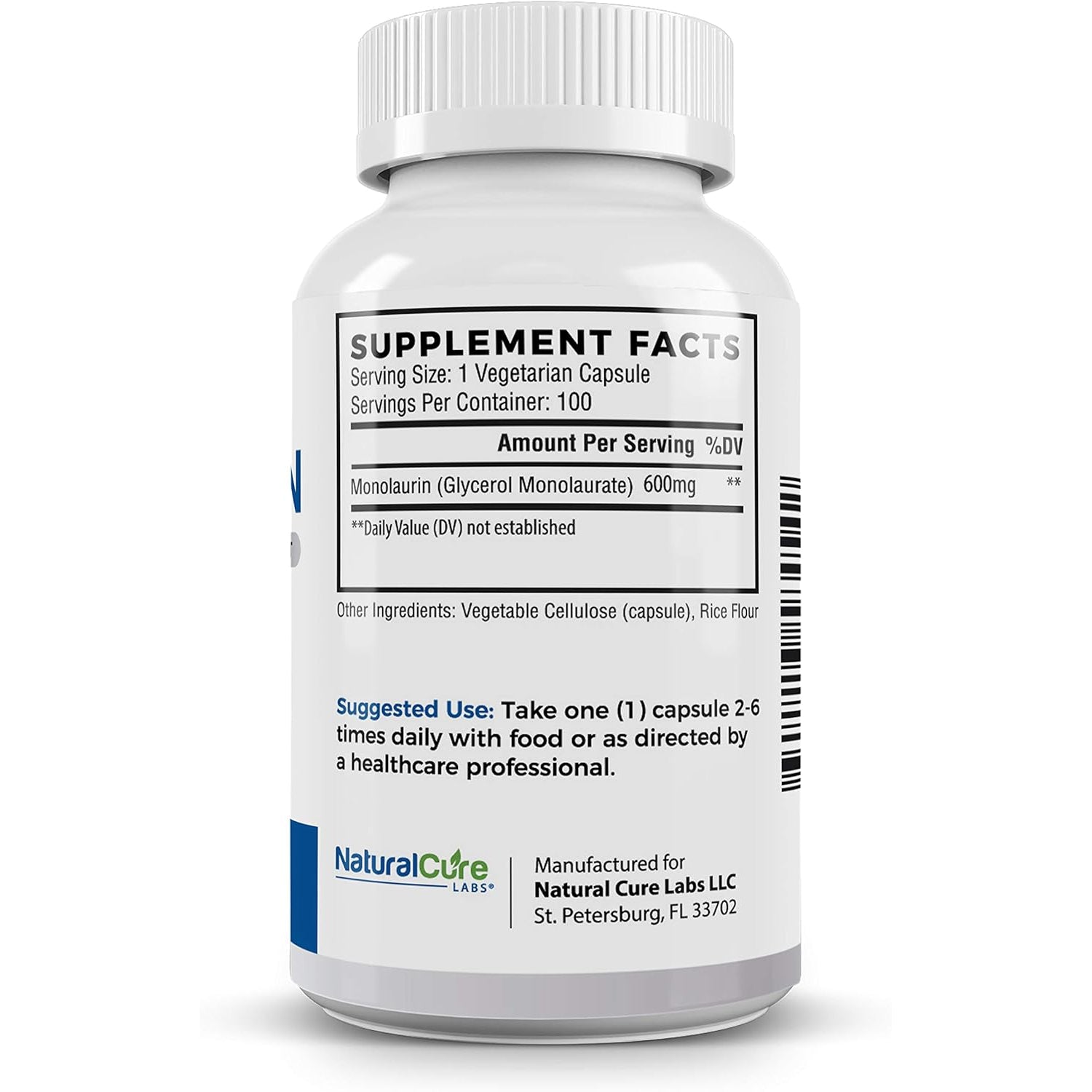 Natural Cure Labs Premium Monolaurin – 600Mg, 100 Capsules