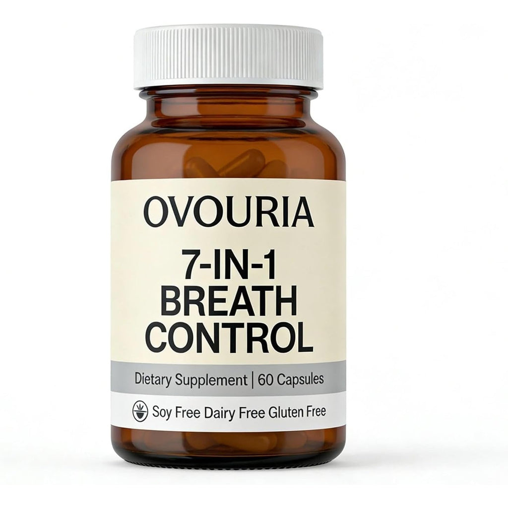 Ovouria Breath and Gut Balance - 7-In-1 Breath Control, Targets Bad Breath at the Gut Root, Natural Ingredients with Probiotics, Vegan Gluten-Free, 60 Capsules(1Pc)