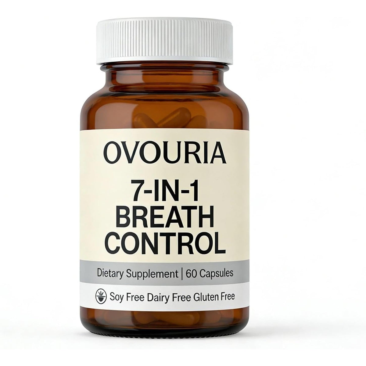 Ovouria Breath and Gut Balance - 7-In-1 Breath Control, Targets Bad Breath at the Gut Root, Natural Ingredients with Probiotics, Vegan Gluten-Free, 60 Capsules(1Pc)