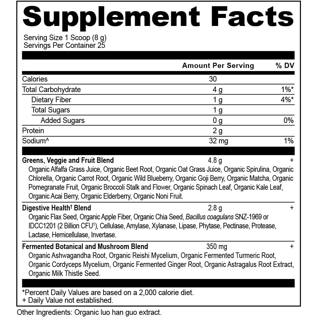 Ancient Nutrition Super Greens Powder, Organic Superfood Powder with Probiotics Made with Spirulina, Chlorella, Matcha, and Digestive Enzymes, 25 Servings, 7.05Oz
