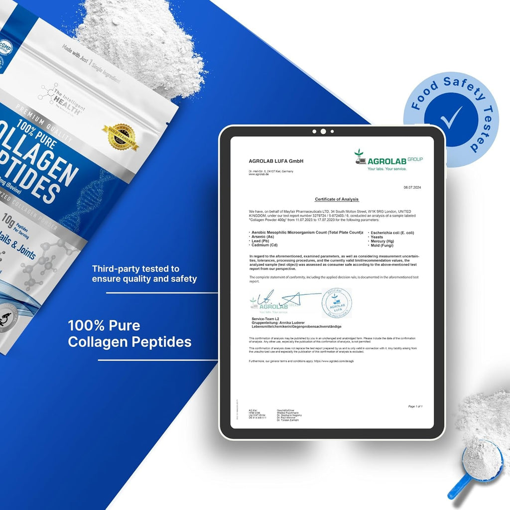 The Intelligent Health Collagen Peptides Powder, 45 Servings, Hydrolyzed Collagen, Type I & III, Grass Fed, Unflavored, Gluten Free, Keto/Paleo, 10G Servings, 15.9 Oz, Skin Support, Hair, Nail, Joints